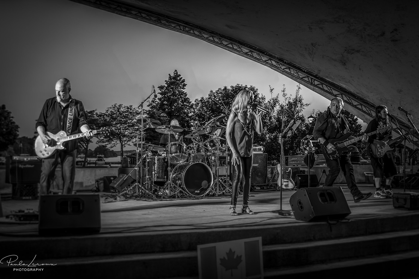 Black and white artistic photo of River Cats performing at Kingston Music Series